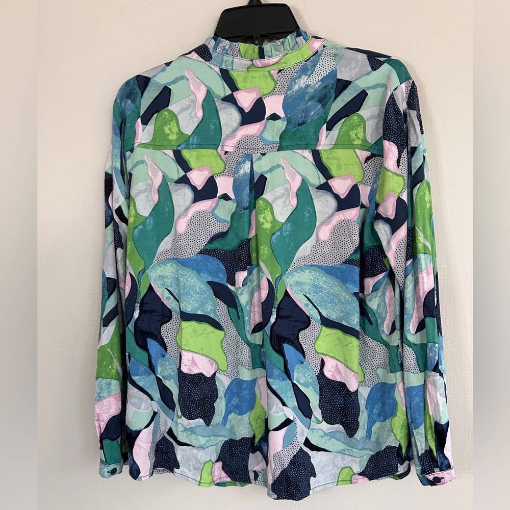 NIC+ZOE Colorful Abstract Popover Statement Blouse Breathable Artsy Office Top M - Picture 10 of 14